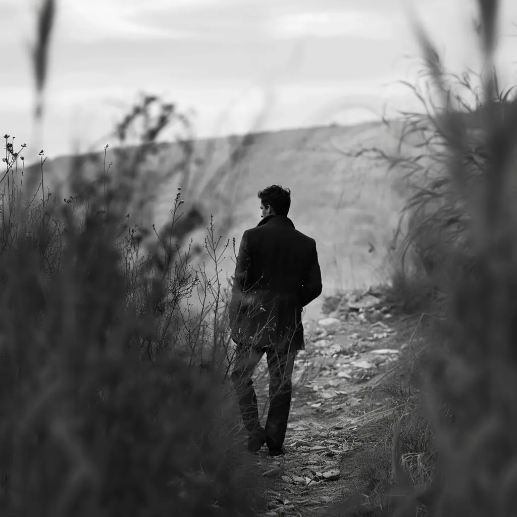 a man walking in a field